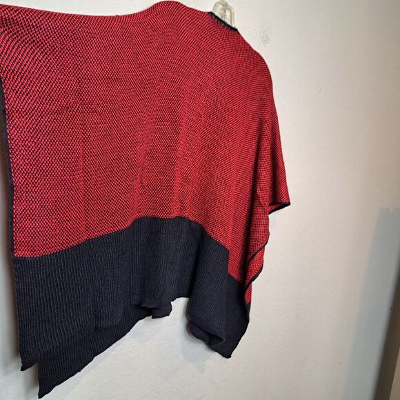Kollie More Poncho Shawl Wrap Colorblock Autumn Open Front One-Size Red Black - Picture 8 of 12